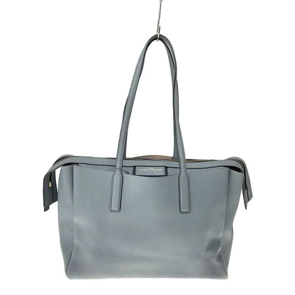 Marc Jacobs Leather Tote Bag Blue Gray Gold Hardware Zip Compartment Dust Bag